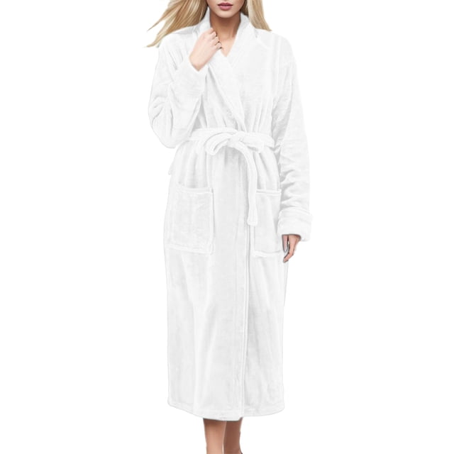 Peignoirs pour Femmes Longs Peignoirs en Coton pour Femmes Peignoir Grande Taille Peignoirs pour Femmes Peignoirs pour Femmes TG. un Peignoir en Molleton teddy Blanc Pleine Longueur avec un Ceinture à la Taille pour Ajustement Réglable et Deux Poches Latérales. Parfait pour les Femmes Grande Taille, Ce Peignoir Douillet Est Idéal pour Se Détendre Ou Rester au Chaud à la Maison.