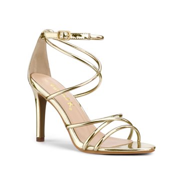 BLISSFUL STEP Sandales à Talons Aiguilles pour Femmes à Bout Ouvert à Brides pour Bal Or 6