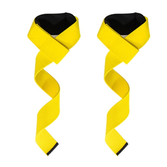 Lifting straps for weightlifting, bodybuilding, powerlifting, and strength training, made from durable yellow cotton with neoprene padding for comfort and longevity. Ideal for strength training accessories, these straps improve grip strength and help prevent hand injuries during heavy lifts, squats, and deadlifts.