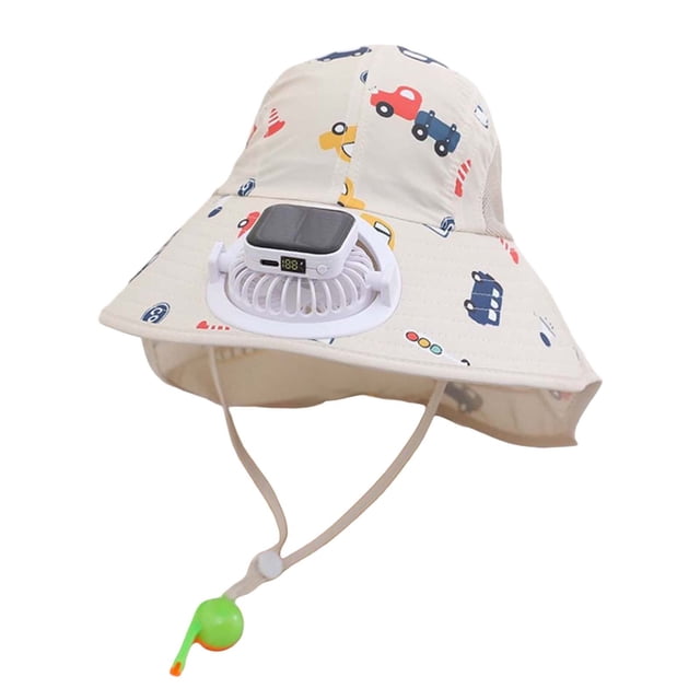 MIASHUI Wide Brim Solar Fan Hat for Kids Summer Outdoor UPF 50+ Sun Hat,Beige