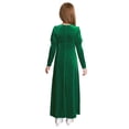 thumbnail image 2 of iiniim Kids Girls Renaissance Medieval Royalty Princess Costume Velvet Gold Flowers Color Block Long Gown Green 10, 2 of 5