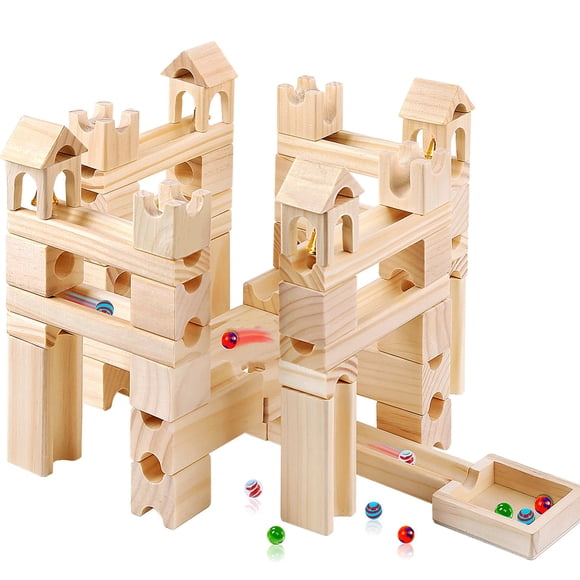 Wooden Marble Run for Kids Ages 4-8 â 80 Pieces Marble Rush Track Maze Construction Toy, STEM Building Blocks, Educational Gift for Boys & Girls