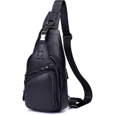 BULLCAPTAIN Leather Men Sling Bag Casual Crossbody Chest Bags Travel Daypack