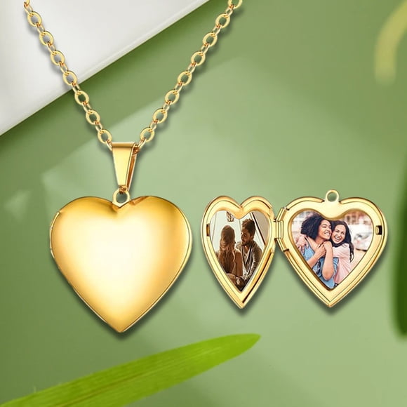 Personalized Engraved Heart Locket Necklace, Stainless Steel Photo Pendant Romantic DIY Gift for Couples, Customizable Keepsake Jewelry for Her Him with Chain, Gold