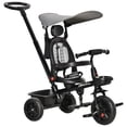 thumbnail image 1 of Qaba Tricycle pour Enfants 4 en 1 Tricycle avec Siège Réversible à Angle Ajustable Poignée Amovible Auvent Main Courante Ceinture Rangement Repose-Pieds Frein Embrayage pour 1-5 Ans Gris, 1 of 8