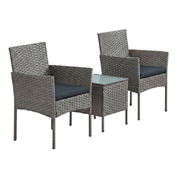 Ensemble de Conversation Extérieur 3 Pcs, Mobilier de Terrasse en Rotin avec Table et 2 Chaises, pour Jardin Balcon Terrasse, Gris