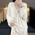 thumbnail image 4 of Womens Button Down Knit Cardigans Long Sleeve V Neck Casual Cardigan Sweaters Light Weight Loose Lounge Wear Fall White, M, 4 of 5