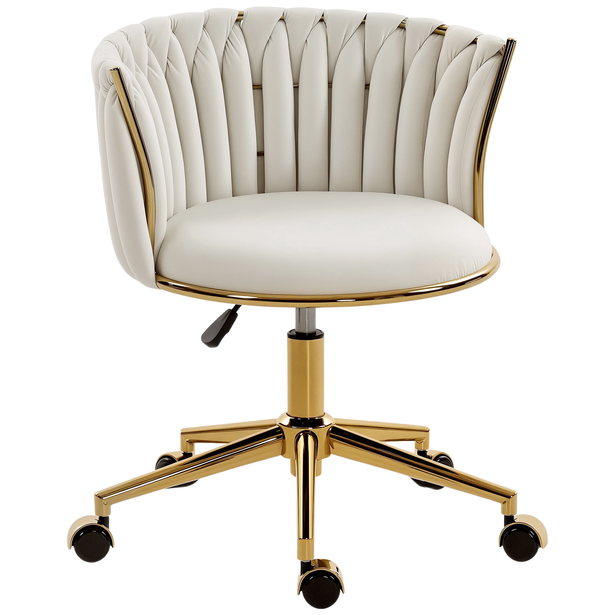 HOMCOM Office Chair, Swivel Vanity Chair with Woven Back, Cream White