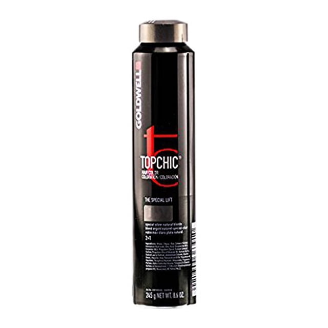 Goldwell Topchic Coloration Capillaire en Boîte Noire avec Marquage Rouge et Blanc, Plus Spécifiquement 8N Blond Pâle. Cette Coloration Permanente Professionnelle pour Cheveux Présente des Protéines de Blé Hydrolysées et du Panthénol pour Améliorer la Force et la Brillance des Cheveux. Elle Utilise une Technologie de Liaison de Couleur Brevetée pour une distribution Uniforme des Pigments et des Résultats Durables, Idéale pour une application Précise et Prévisible.