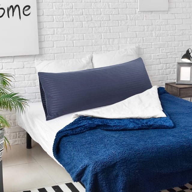 PiccoCasa Microfiber Body Striped Pillowcase Soft Durable Navy Blue 20" x 60"