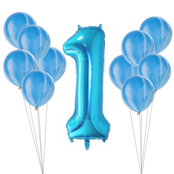Homeholiday 11pcs/25pcs Marble Agate Latex Transparent Confetti Balloons Boy Girl 1st Birthday Party Decoration Number 1 Foil Balloons