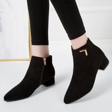 EGNMCR Bottines pour Femmes Bottes Mode pour Femmes Bottes Unies Fermeture Éclair Femmes Bottes à Talon Moyen Rond Chaussures