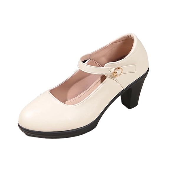 Women's Block Heel Pumps, Plus Size Ankle Strap High Heels, Comfortable Round Toe Dress Shoes for Wide Feet, Fashionable Chunky Heels for Spring Summer, Business Casual Wedge Sneakers Alternative