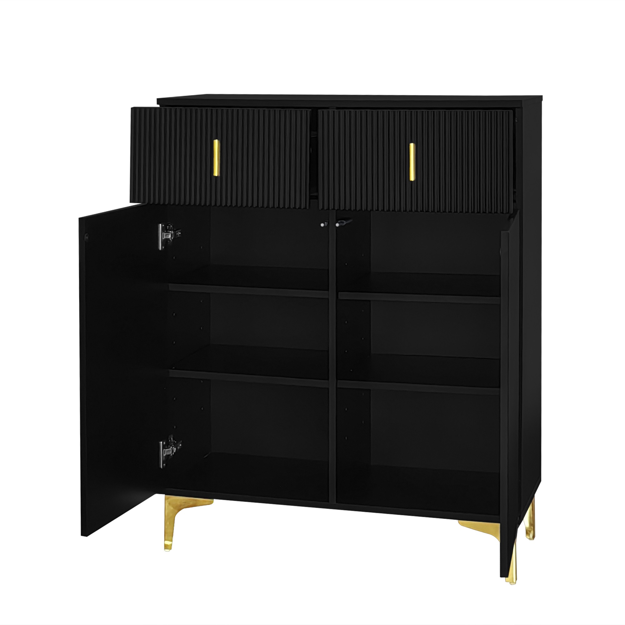 Homy Casa armoire de rangement noire avec 2 tiroirs, portes à fermeture douce et accents dorés