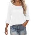 thumbnail image 1 of Plebaso Hauts d'Été pour Femmes à Volants Manches 3/4 Col Rond Chemises Plissées Décontractées Amples Tuniques Blouses, 1 of 7