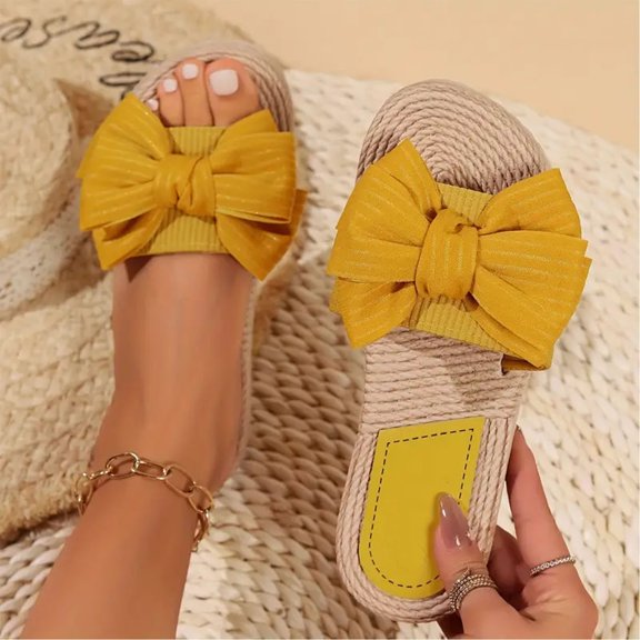 Tranfacy Chaussures d'Été, Sandales pour Femmes, Pantoufles Plates Antidérapantes en Lin avec Nœud pour la Maison, Confortables et à la Mode pour l'Intérieur pour Femmes