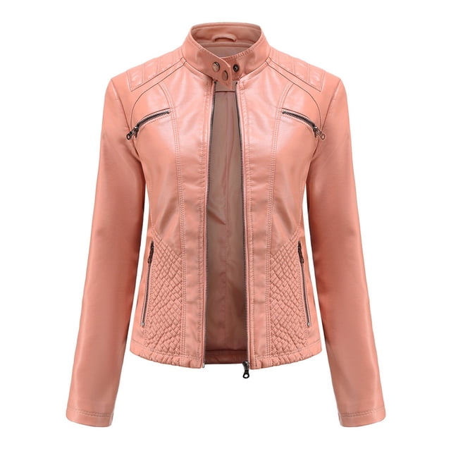 Veste de Moto Ajustée en Cuir pour Femmes avec Col Montant