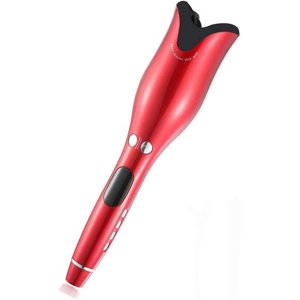 Multifonctions LCD Courroie automatique de rotation de cheveux Curl 1 Curling en fer de pouce Air Chauffe-linge en céramique Tourmaline (Rouge)