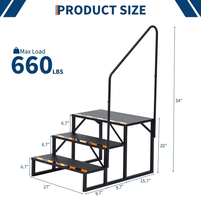 Yiwa Heavy Duty RV Step Ladder with Handrail, Stable Stairs for Mobile Homes, Pools, Hot Tubs, and Trampolines