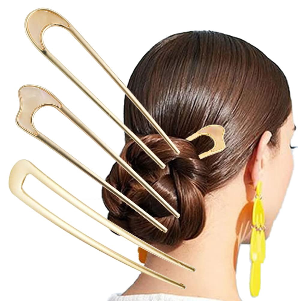 3 Pack U-Shaped Hair Pins French Hair Pin Bun Hair Sticks Chignon