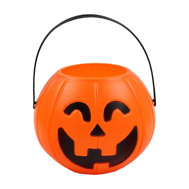 C Plastic Pumpkin Bucket Halloween Candy Bucket For Kids Trick Or Treat Container 17Cm 6.7 Inches Pumpkin Pail For Halloween Party Favors Candy Collection