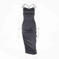 thumbnail image 3 of Fridja Womens Solid Color Hanging Neck Open Back Slim Band Hip Wrap Dress, 3 of 6