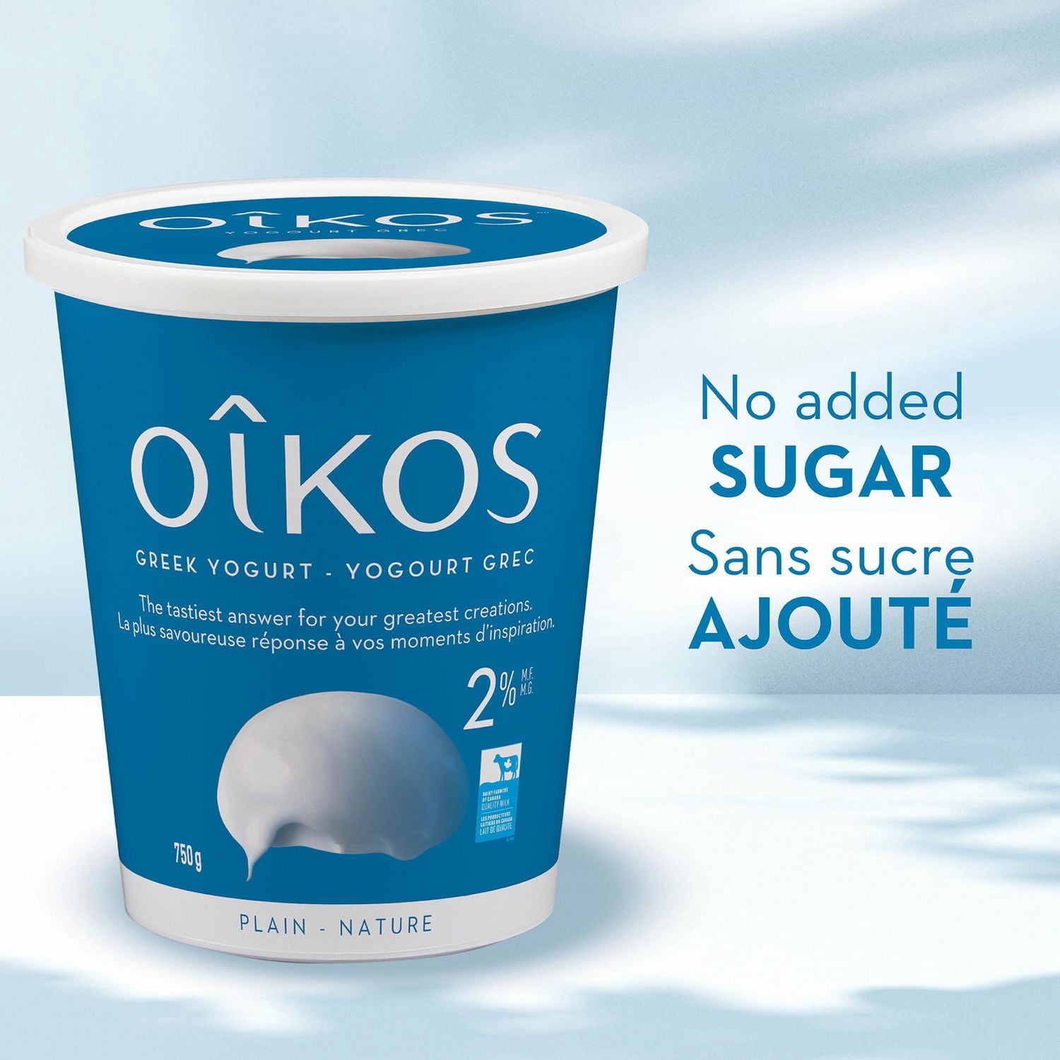Oikos Yogourt Grec sans gras, Nature, 2% M.G., sans sucre ajouté