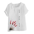 thumbnail image 4 of Pisexur Hauts pour Femmes Décontractés en Lin Col Rond Grande Taille Imprimé Manches Courtes T-shirt Blouse, Hauts d'Été pour Femmes Blanc, TG, 4 of 5