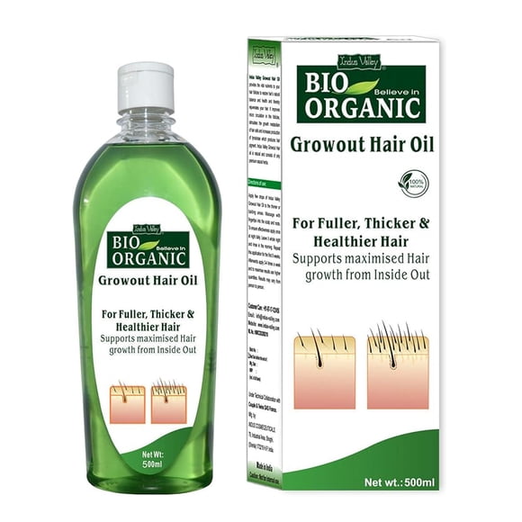 INDUS VALLEY Bio Organic Growout Hair Oil for Hair Growth 100% Organic and vegan that combats dandruff, flaky scalp, frizz and split ends -500ml