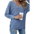 thumbnail image 4 of Women V Neck Long Sleeve Ruching Side Pure Color Top, 4 of 7