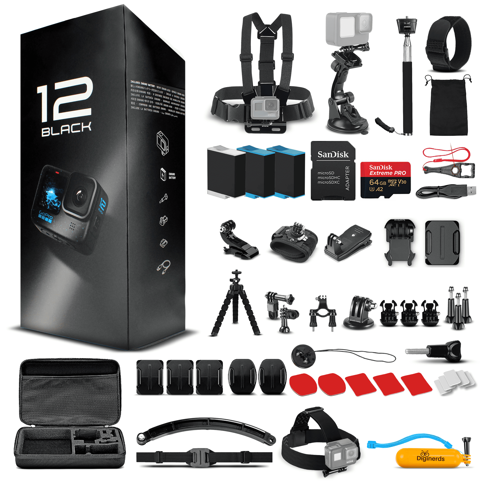 GoPro HERO12 Waterproof Action Camera Battery Bundle with 64GB Card & 50-Piece Accessory Kit