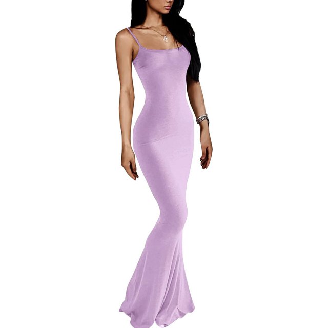 ORUYROP Femmes Maxi Robe Moulante Sexy Bretelles Spaghetti Slip Serré Sans Manches Robes Longues 2023