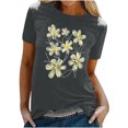thumbnail image 1 of KIHOUT Nouveau Haut de Mode d'Été pour Femmes 2025, T-Shirt à Manches Courtes à Col Rond Décontracté à Imprimé Floral Gris Foncé S, 1 of 5