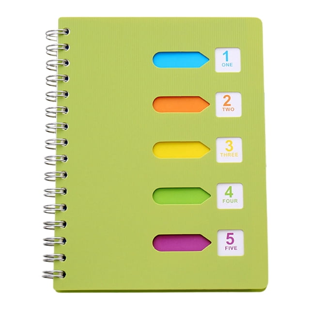 ZTTD 5 Subject Notebook, Spiral Notebooks College Ruled with Dividers Tabs, 240 Pages A5 Office Notebooks for Work, Professional Organizer Notebooks for Note Taking Office, Green