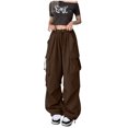 thumbnail image 4 of RKSTN Womens Pants Ladies' Solid Color High Waist Wide Leg Casual Drawstring Work Pants Loose Fitting Long Pants, 4 of 5