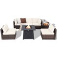 thumbnail image 2 of Costway 7PCS Patio Rattan Furniture Set Fire Pit Table Cover Cushion Off White, 2 of 7