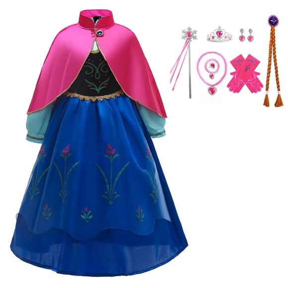 Girls Anna Costume Dress with Accessories Halloween Snow Queen Princess Fancy Dress up