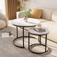 thumbnail image 4 of Coffee Table Nesting Set of Side Set Golden Frame Circular Round and Marble Pattern Wooden Tables Living Room Bedroom Apartment Modern Industrial Simple Nightstand, 4 of 10