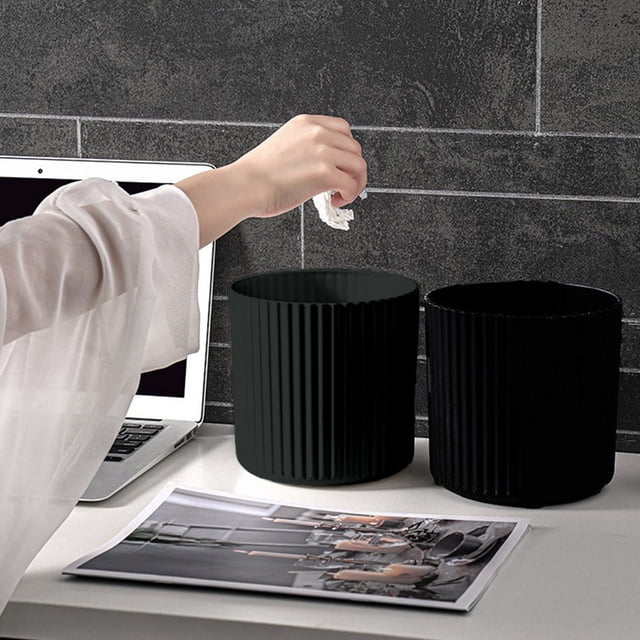 Vertical Striped Desktop Trash Can | Round Lidless Mini Waste Bin | Thickened Plastic | Small Bedroom Kitchen Bathroom Garbage Can | 5.83x5.79 Inches | 1-Pack
