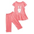 thumbnail image 5 of Chemises pour Filles, Ensemble Deux Pièces Été Col Rond Petit Imprimé Manches Courtes Manches Volantes Taille Élastique Pantalon Court, 5 of 5