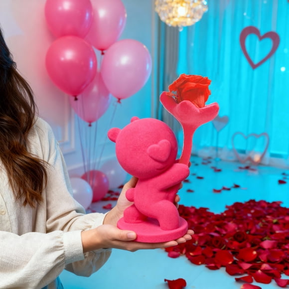 EARKITY Ours en Flocage pour Toujours Arrangement Floral Rose Décoration Créativité Cadeau de la Saint-Valentin