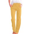 thumbnail image 1 of Ladies Pants Casual High Waisted Drawstring Elastic Straight Leg Long Pants With Pockets Ladies Summer Pants Yellow S, 1 of 4