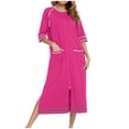thumbnail image 4 of MeetoTime Robe pour Femmes à Fermeture Éclair devant, Robe de Maison, Chemise de Nuit à Manches 3/4, Longueur Complète, Tenue de Détente pour Dames avec Poches, 4 of 6