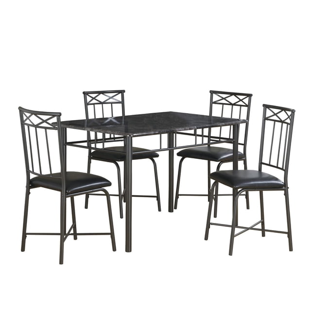 Monarch Specialties Dining Table Set, 5pcs Set, Small, 48" Rectangular, Faux Marble, Kitchen, Metal, Laminate, Brown Marble Look, Contemporary, Modern