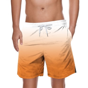 LOVZFMLL Men's Swim Trunks, Summer Holiday Seaside Gradient Color Beach Shorts Board Shorts for Men with Pockets Drawstring Orange 3XL
