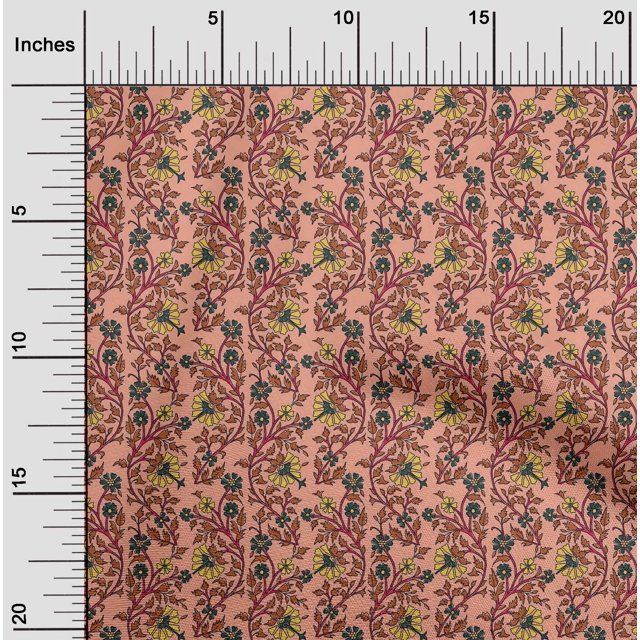 oneOone Georgette Viscose Fabric Leaves & Floral Block Print Fabric BTY 42 Inch Wide