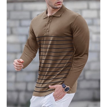 Pisexur Chandails pour Hommes à Quart de Boutons, Col à Revers, Chemises Habillées Formelles de Bureau, Coupe Régulière, Séchage Rapide, Chemises de Golf Athlétiques, Chemise Décontractée à Rayures à Manches Longues, Chandail à Enfiler, Hauts