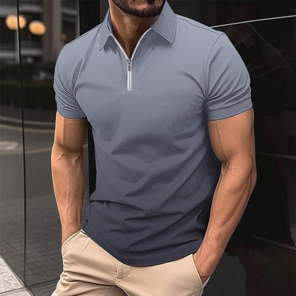 lcziwo Golf Shirts for Men Quarter Zip,Mens Polo Shirts 1/4 Zip Shirts Gradient Tie Dye Print Summer Lightweight Short Sleeve Golf Collared Shirt,Navy XXL