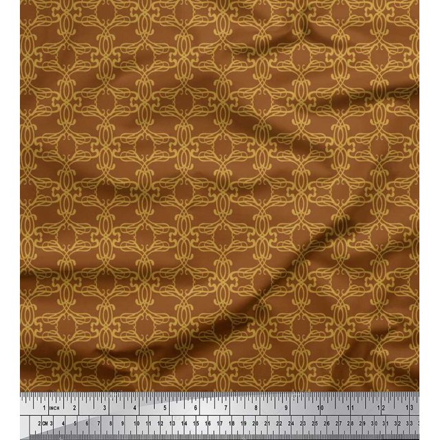 Soimoi Polyester Crepe Fabric Filigree Damask Fabric Prints by Yard 42 Inch Wide