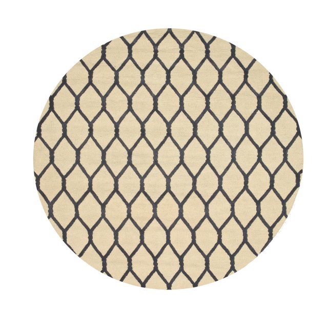 Tapis en Laine Beige Tufté à la Main, Transitionnel, Géométrique à Maillons Chaîne